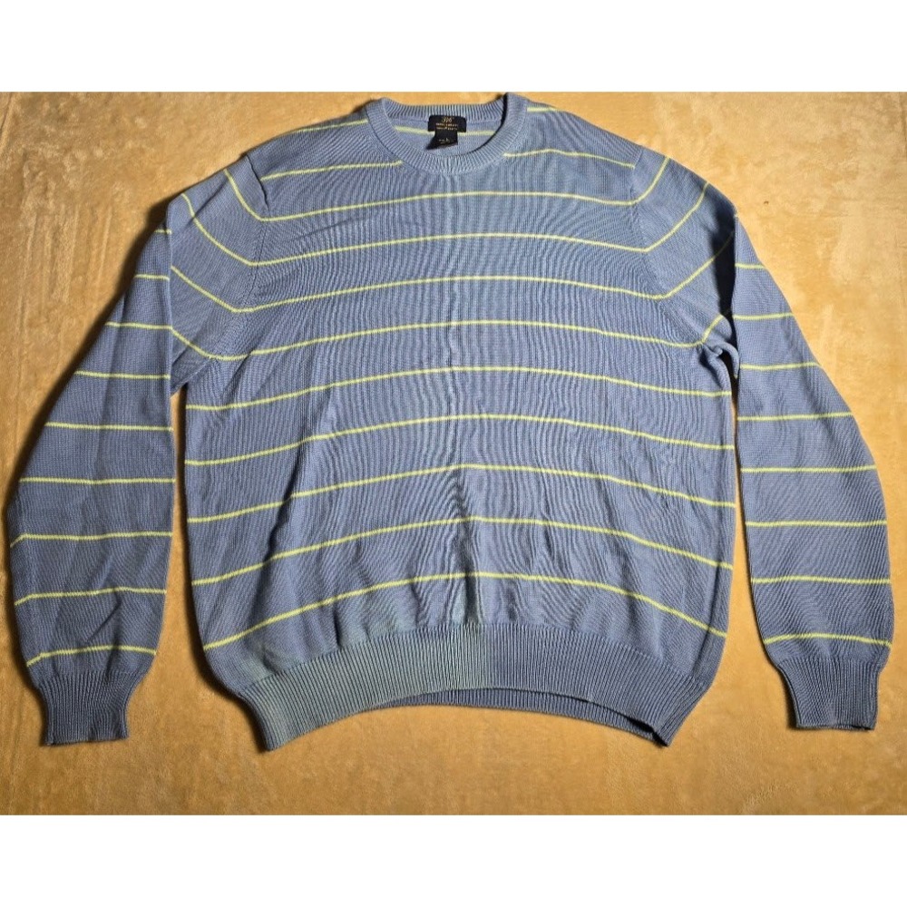 Brooks Brothers 346 Mens Supima Cotton Striped Crewneck Sweater Blue Yellow L